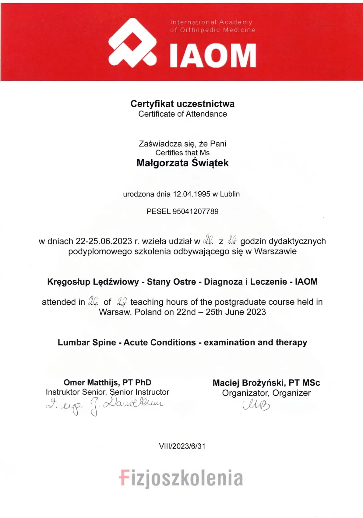 Dyplom lub certyfikat 13