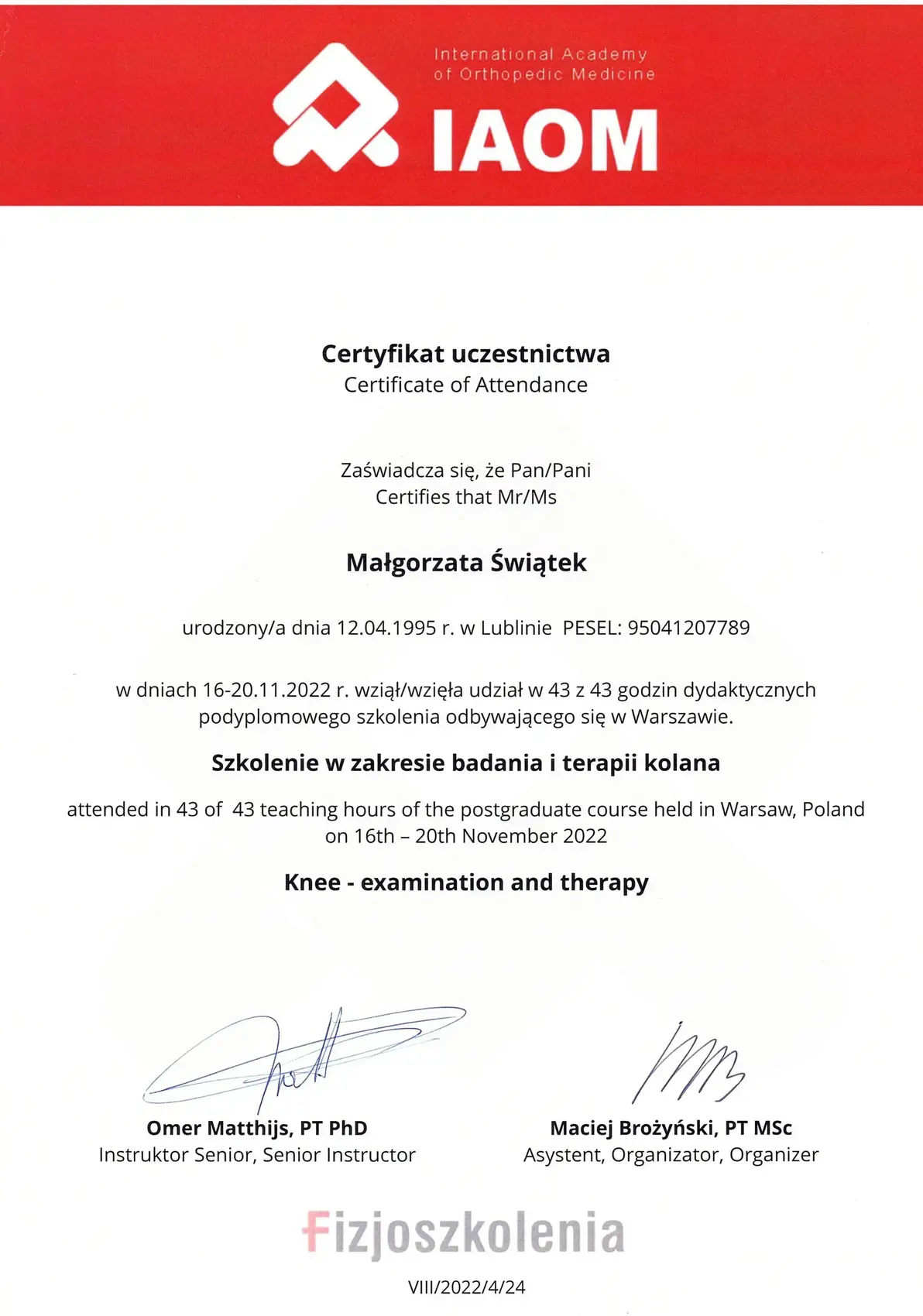 Dyplom lub certyfikat 14