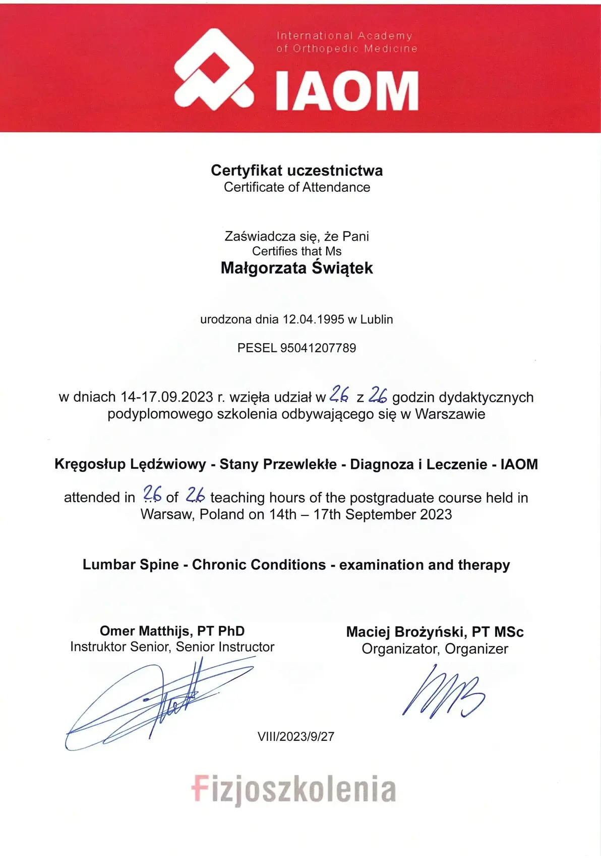 Dyplom lub certyfikat 15