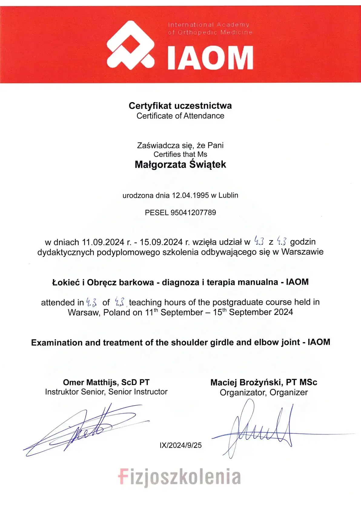 Dyplom lub certyfikat 23